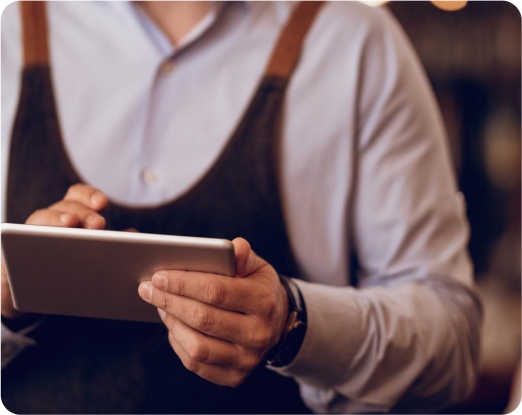 waiter hold tablet for take order