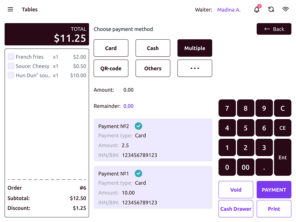 YoShop Restaurant - main interface